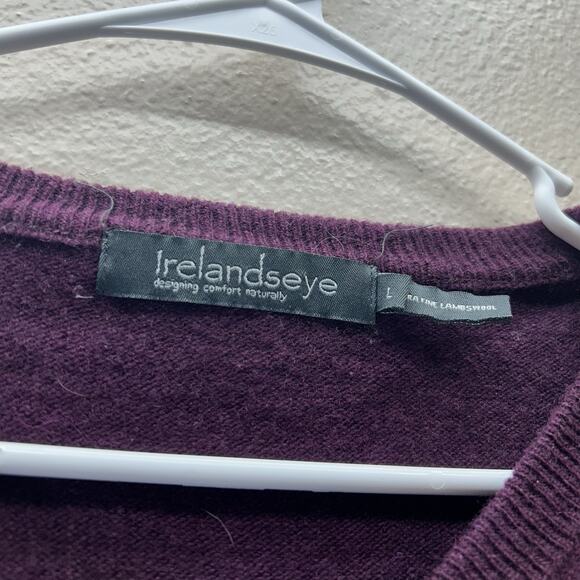 Irelands Eye Sweater Extra Fine Lambs Wool Pullover Purple V Neck Sz L Luxury - Picture 2 of 4